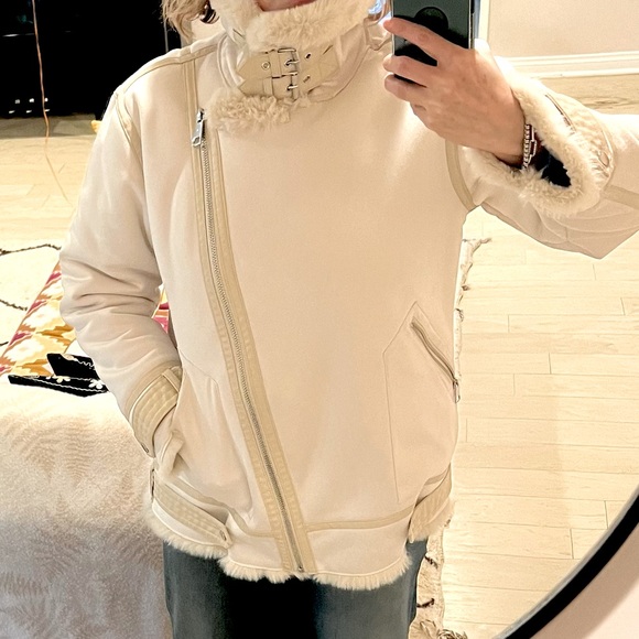 Faux shearling/fur cream oversized biker jacket from Zara women’s size M - Picture 8 of 8
